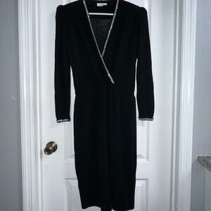St. John Evening for I. Magnin Elegant Black Dress with Silver Accents